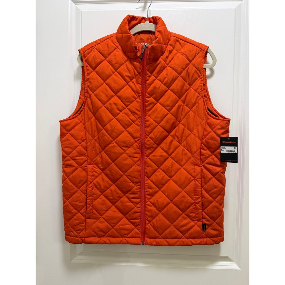Hawke & Co Mens Quilted Vest Orange Diamond Stitch Zip Up HIN2388 Size M NEW